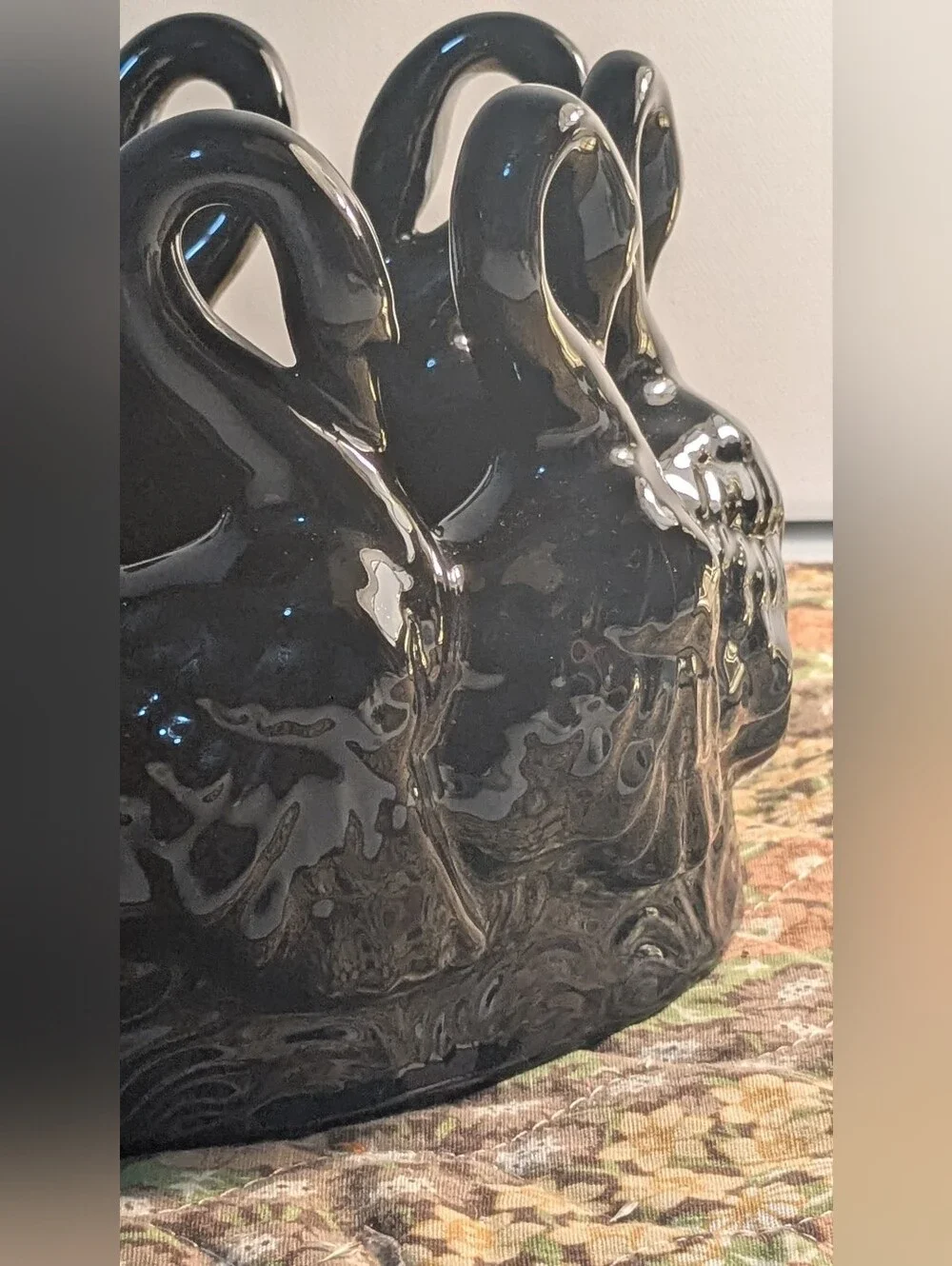 Vintage rare find  Black Ceramic Swan Planter